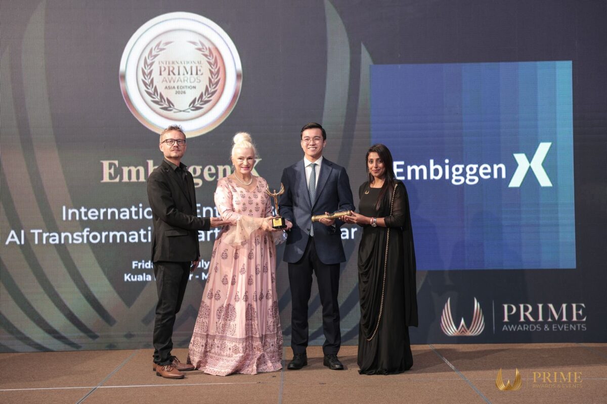 Embiggen X representatives receiving International Prime Awards Asia 2026